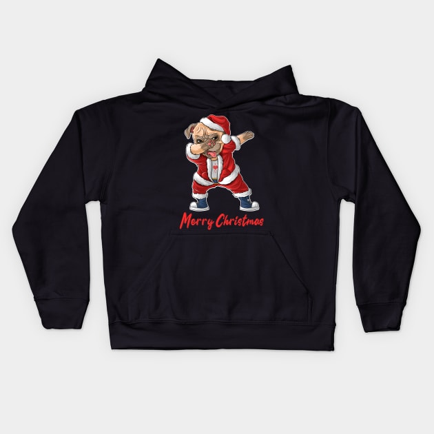 Dabbing Dog Santa Hat Merry Christmas Kids Hoodie by DragonTees